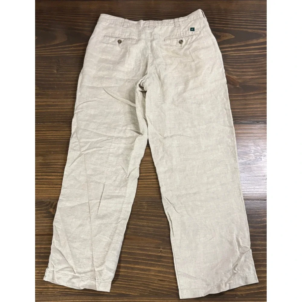 PALM BEACH Mens 36x32 Beige 100% Linen Flat Front Resort Dress Trousers